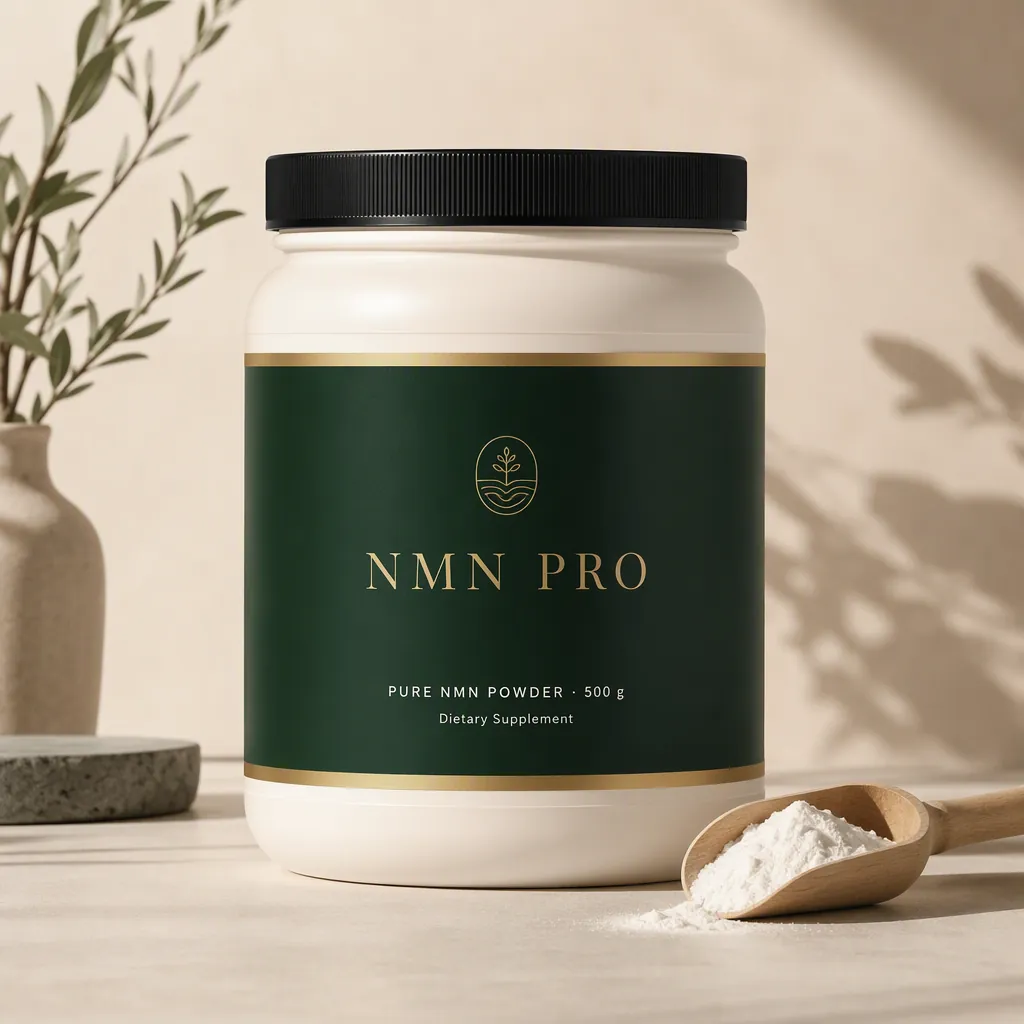 NMN Pro Pure NMN bulk powder jar with wooden scoop — 99% pure Uthever NMN